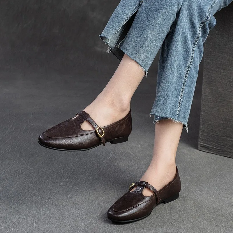 GKTINOO 2024 British Style Genuine Leather Shoes Flat Heel Comfort Soft Sole Comfortable Loafers Mom Shoes Women Flats