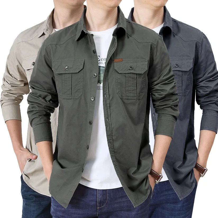 

Men's Long-Sleeved Cotton Workwear Shirts Loose-Fitting Casual Spring Autumn Tops for Men Jacket Style