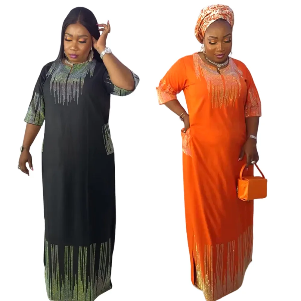 

African plus size women's dress Muslim autumn and winter hot hot diamond robe headscarf