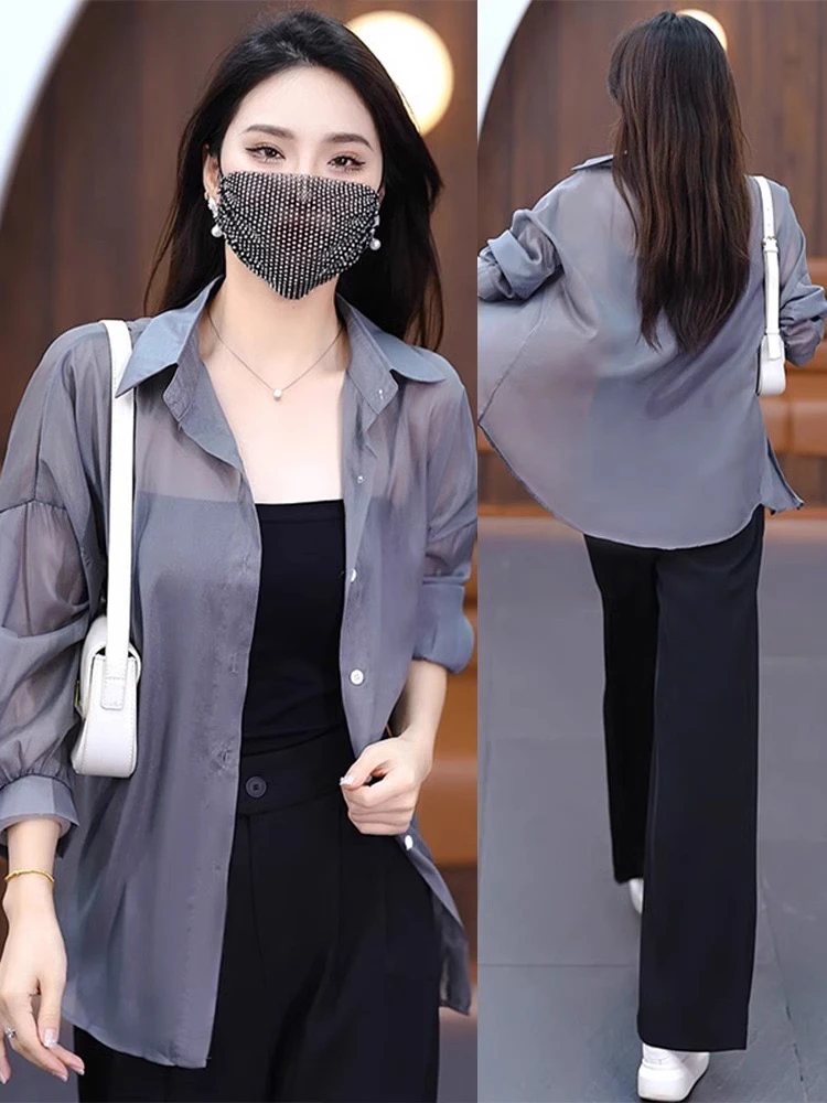 

Новая женская рубашка 2026 года с эффектом ультрагладкости и охлаждающим эффектом, с защитой от солнца, свободного кроя, из блестящей ткани с жемчужным отливом, летний кардиган-накидка