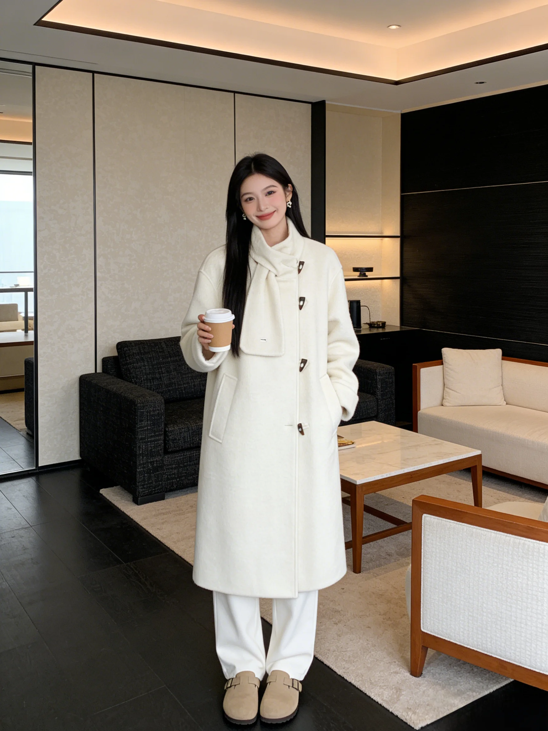 

Women's Mid-Length Fce-Lined Thi Warm Coat Casual Loose Fit Long Sve Button-Up Pure Color Travel Suitable Outerwear