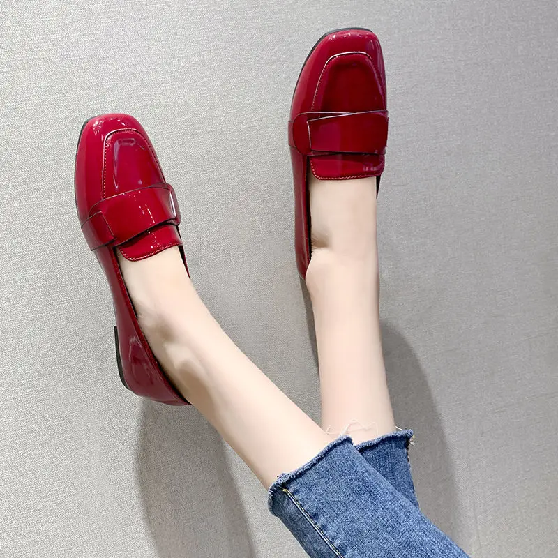 Women\'s Shoes Black Loafers Leather Slip On Red Female Footwear Fashion 2024 Walking Original With Stylish Trends 39 Urban