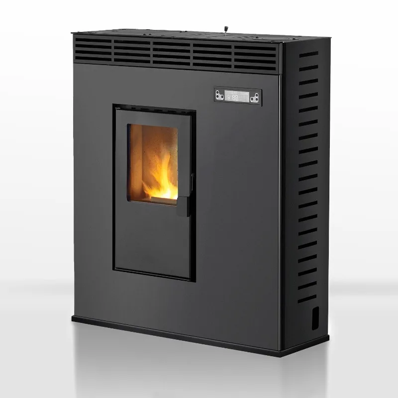 Efficiency 90%+ Modern Metal Freestanding Wood Pellet Stove With Remote Control 9KW For Villa Indoor Use