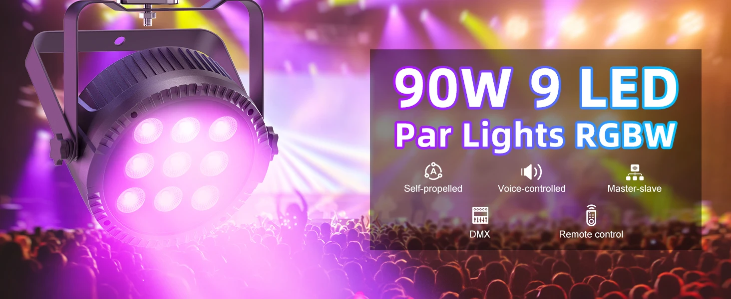 Yiflamefly 4er-Set 90W Par-Scheinwerfer mit 9x10W RGBW LEDs, Bühnenbeleuchtung mit Fernbedienung & DMX512-Steuerung, Par-Cans für DJ-Partys, KTV, Bars, Nachtclubs – Detail 1