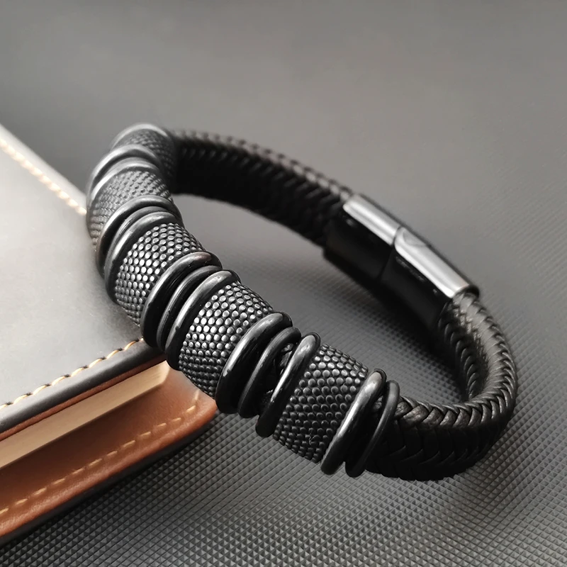 New Classic Men's Leather Bracelet Hand-woven Multi-layer Combination Stainless Steel Accessory Fashion Charm Jewelry Wholesale