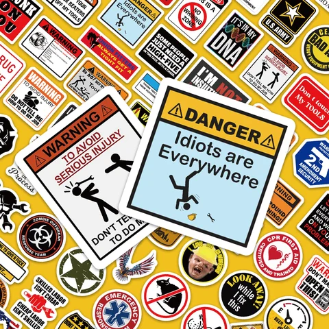 Bilashmart 98PCS brand logo fun safety helmet stickers motorcycle car tools construction workers helmet decoration laptop bicycle stickers