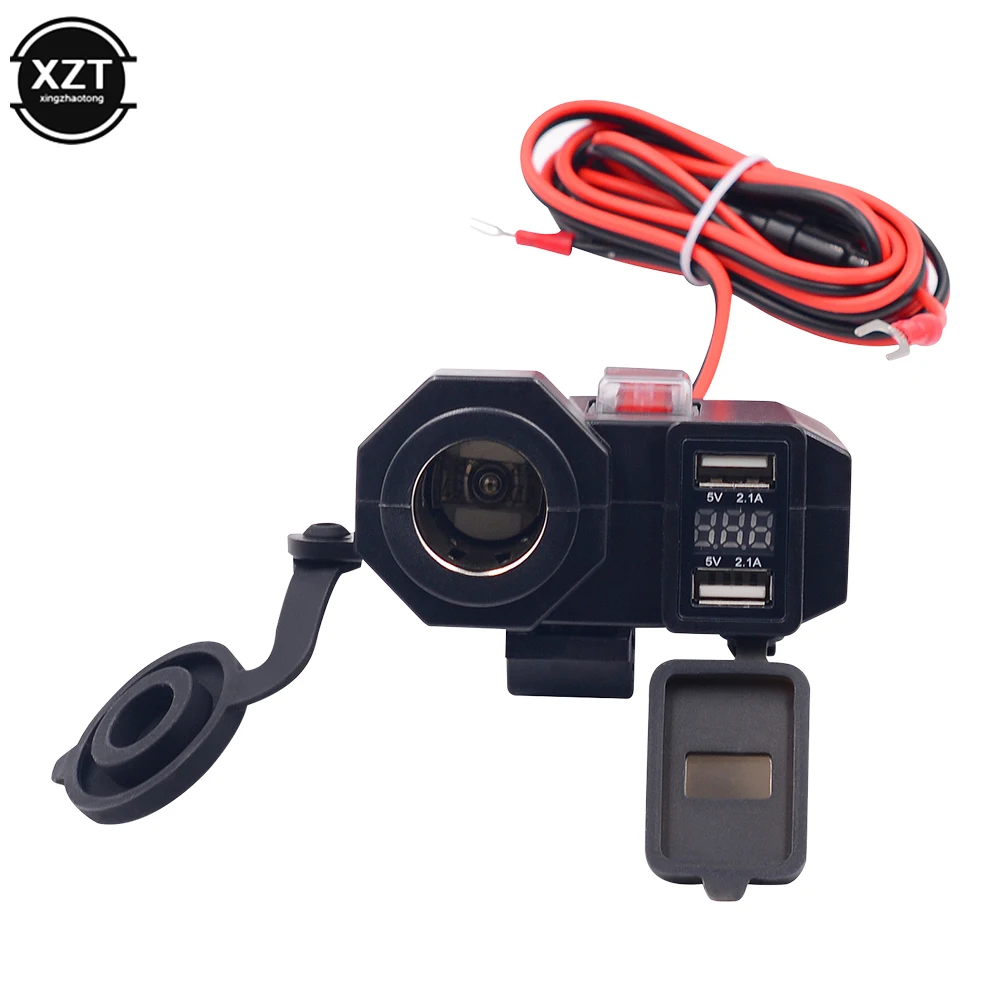 5V 2.1A Adapter Power Supply Dual USB Port Cigarette Lighter Socket Motorcycle Handlebar Phone Charger Digital Display