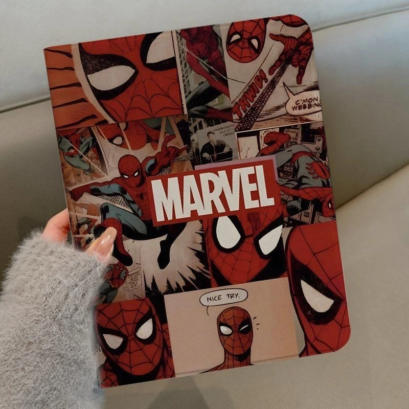

New animation pattern iPad11 protective cover Air7 Marvel Spider-Man cartoon personality 10.2 book style 8/9/10 pen slot Pro11