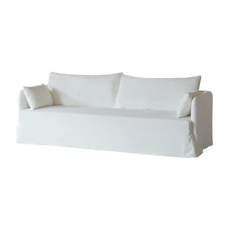 White linen down fabric sofa, retro washed cotton and linen removable wide sofa