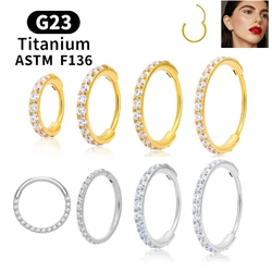 1/10PCS G23 Titanium Nose Rings Round Earrings Hoops 14G CZ Hinged Segment Septum Clicker Ear Tragus Cartilage Piercing Jewelry