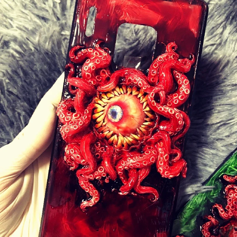 4095 Original 3D hecho a mano teléfono móvil Cthulhu tentáculo ojos dientes de terror funda para teléfono móvil personalizado regalo de Navidad y Halloween