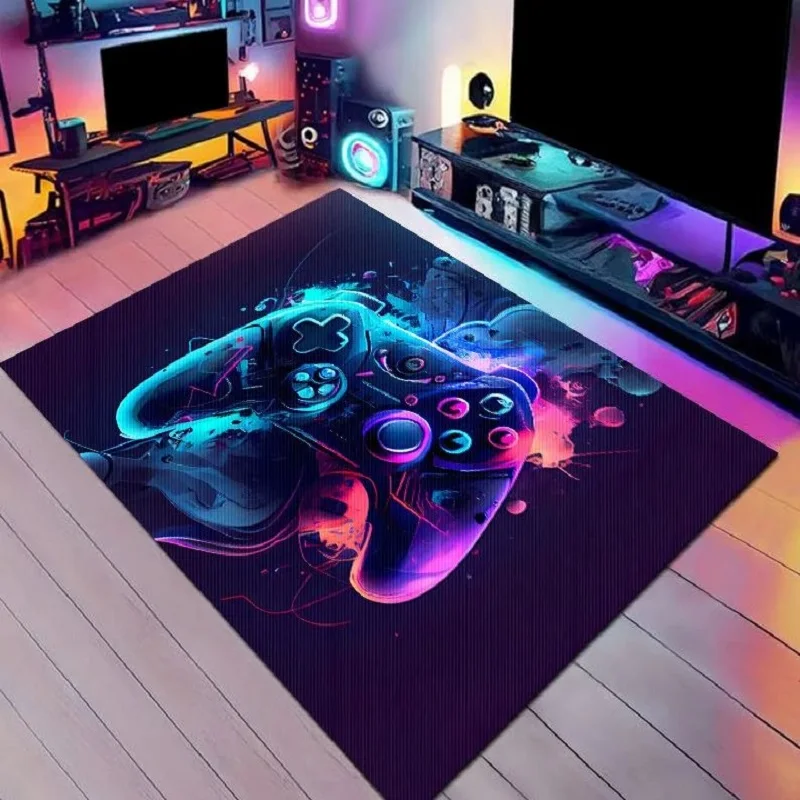 VIKAMA 1PC Cyberpunk Style Gamepad Crystal Velvet Carpet Glitzy Esports Room Decoration Floor Mat Easy Care Carpet Home Decor