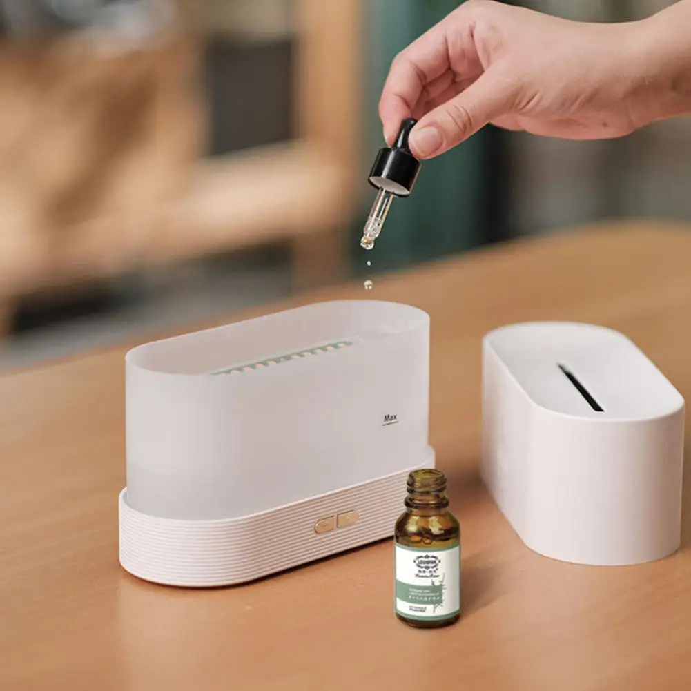 Portable Mute Flame Light Humidifier Aroma Diffuser for Home Office (White)