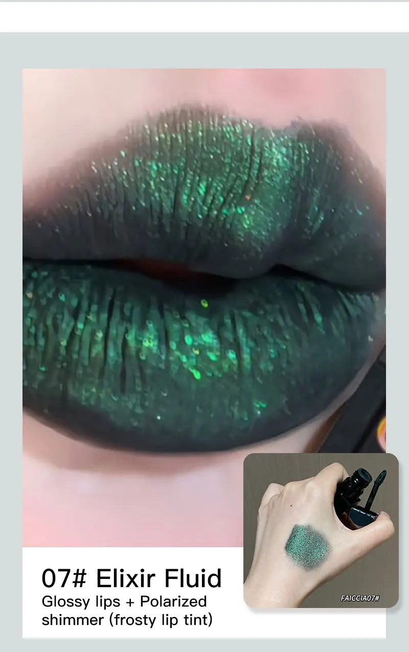 Gothic Matte Black Liquid Lipstick Moisturizer Long-Lasting Punk Blue Green Sparkling Pearl Lip Gloss Halloween Lip Glaze Makeup