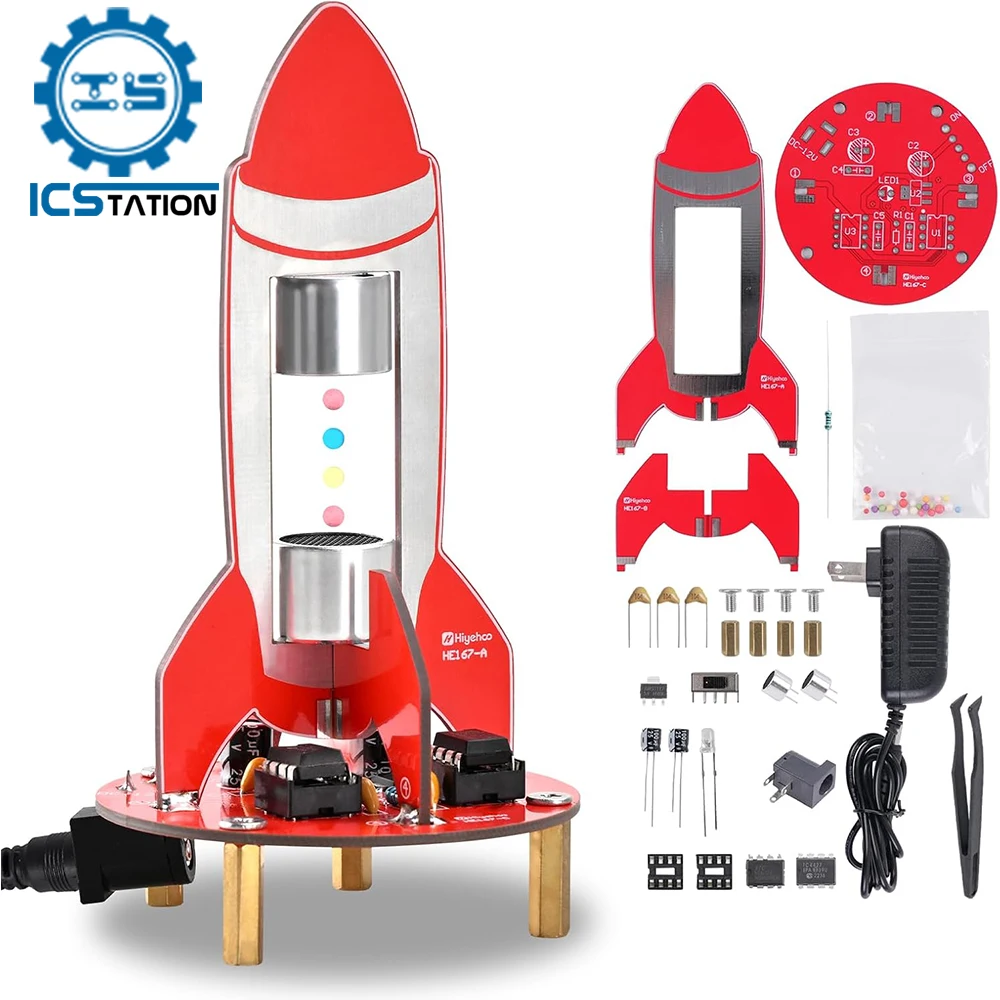 ICSTATION Rocket Shape Ultrasonic Levitation Soldering Practice Kit STEM Electronics Learning Project for School Home Education