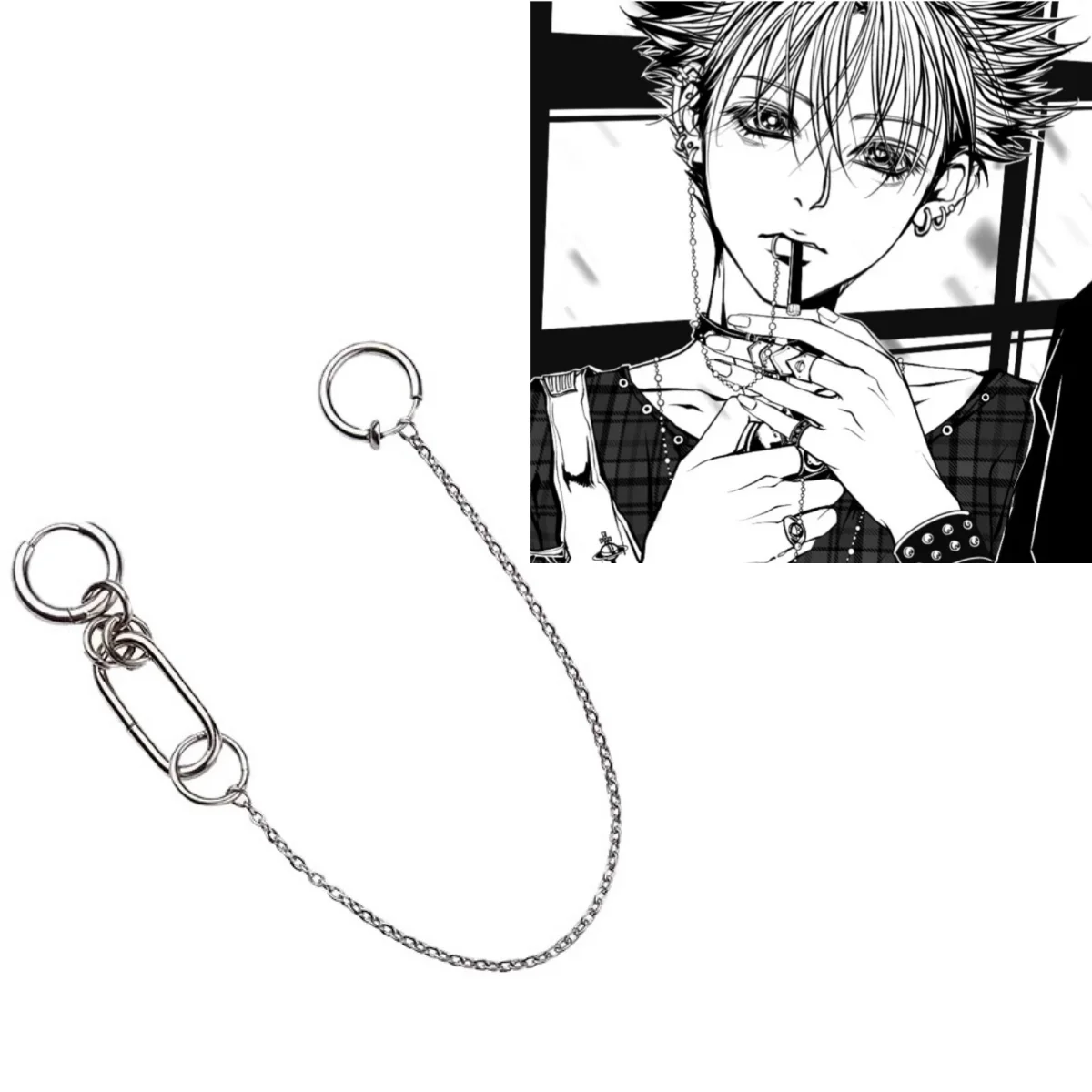 

Anime NANA Okazaki Shinichi Cosplay stainless steel chain earrings without holes lip clip with fake piercing lip clip moving