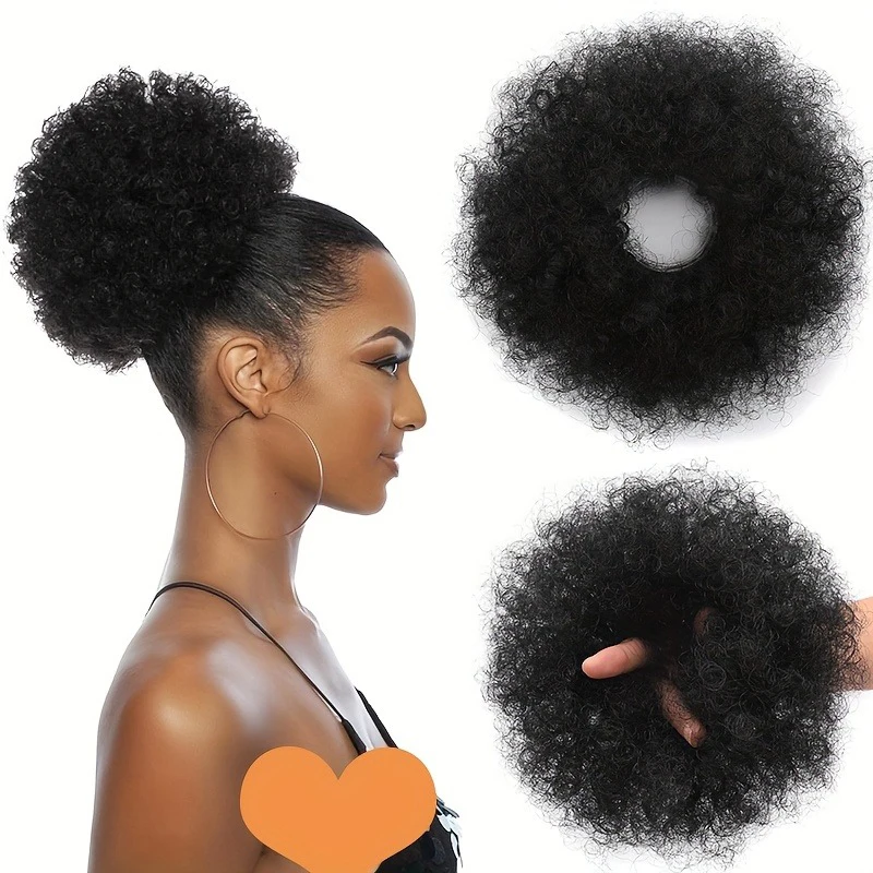 Moño Afro desordenado de 8 pulgadas, rizos ondulados con extensiones de cola de caballo de moño sintético, postizos gruesos para mujeres