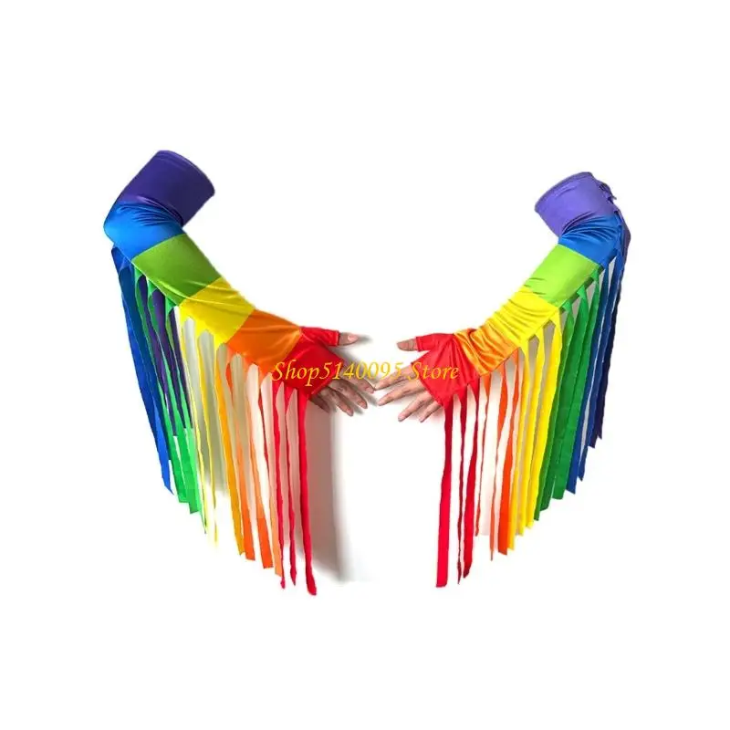 DXAE Rainbow Sleeves Breathable Performances Gloves with Dynamic Rainbow Fringe