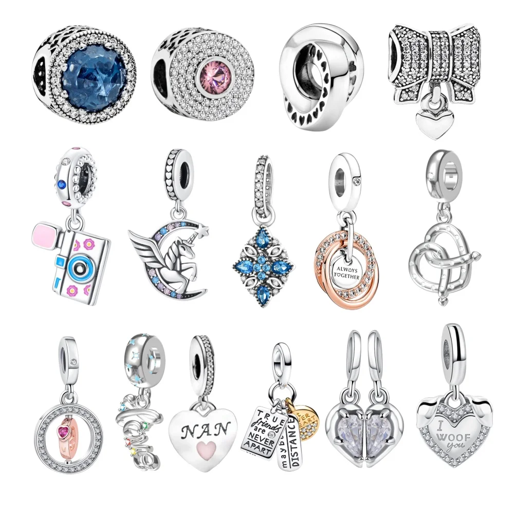 

New 925 Sterling Silver Charm Pendant Beads love heart blue Suitable For Original Women DIY Bracelets Jewelry Accessories Gift