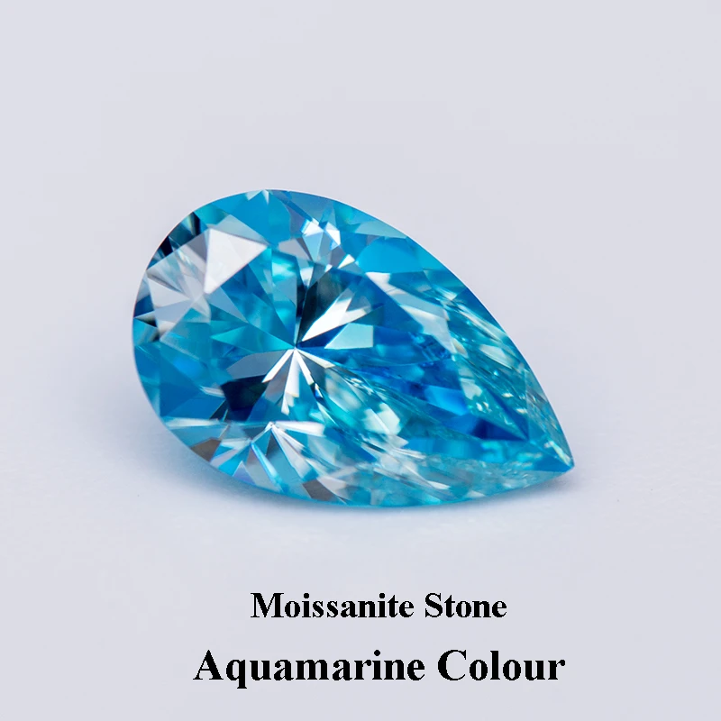 

Moissanite Diamond Aquamarine Colour Pear Cut Lab Created Gemstone Advanced Jewelry Making Materials with GRA Certificate