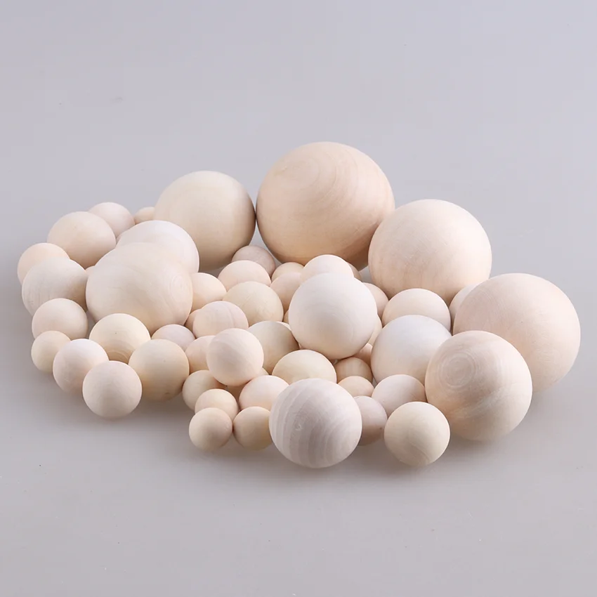 NANA No-Hole 8-40mm DIY Natural Ball Round Spacer Wood Beads For Jewelry Making Handmade Accessories Eco-Friendl Lead-Free