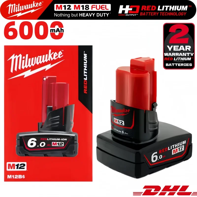 Milwaukee12V Battery Comes with Packaging Color Box M12B6 6000mAh rechargeable tool battery M12 Super endurance 6.0Ah