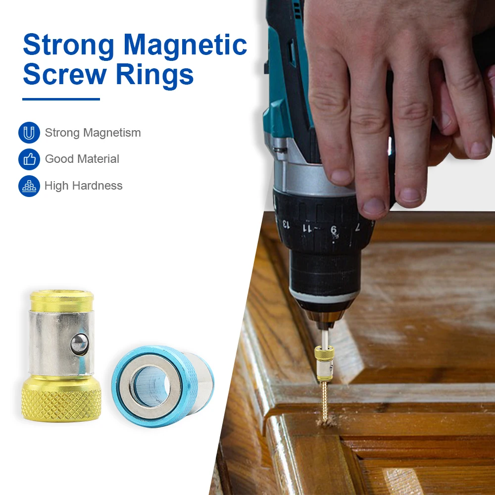 Magnetic Screw Ring Metal Bit Strong Magnetizer Ring Screw Magnetic Holders for 1/4 Inch/ 6.35 mm Screwdriver Powerful Bits