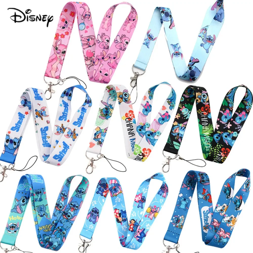 Lilo Stitch Cute Couples Lanyard For Keys Chain Credit Card Cover Pass Mobile Phone Charm Straps ID Badge Holder Key Accessories