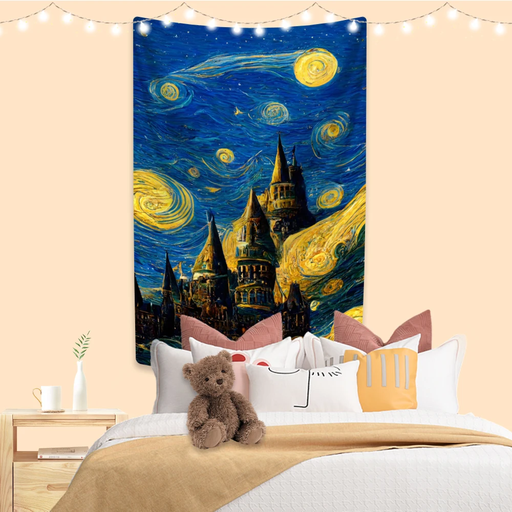 Famous Van Gogh Printed Tapestry Star Moon Night Room Decoration Wall Hanging Dorm Background Cloth Beach Blanket