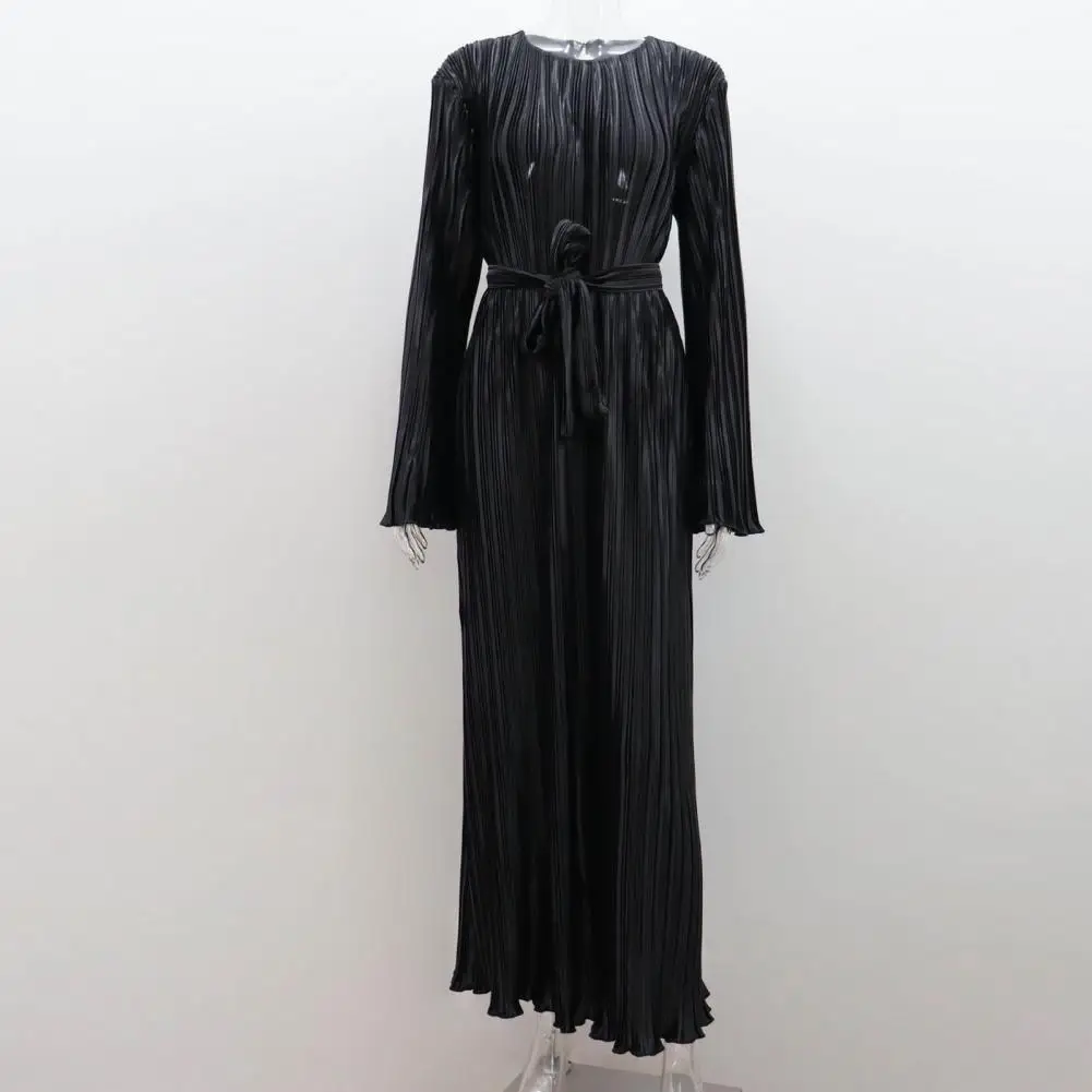 

Solid Color Bell Sleeve Dress Elegant Bell Sleeves Maxi Dress with Lace-up Detail for Prom Party Women's Autumn Spring Striped