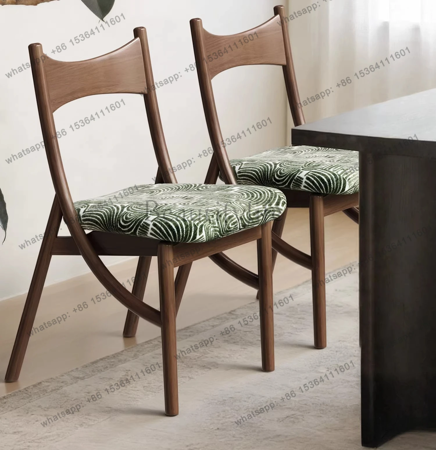 Household solid wood designer cat ear chair French casual soft bag dining table and chairs