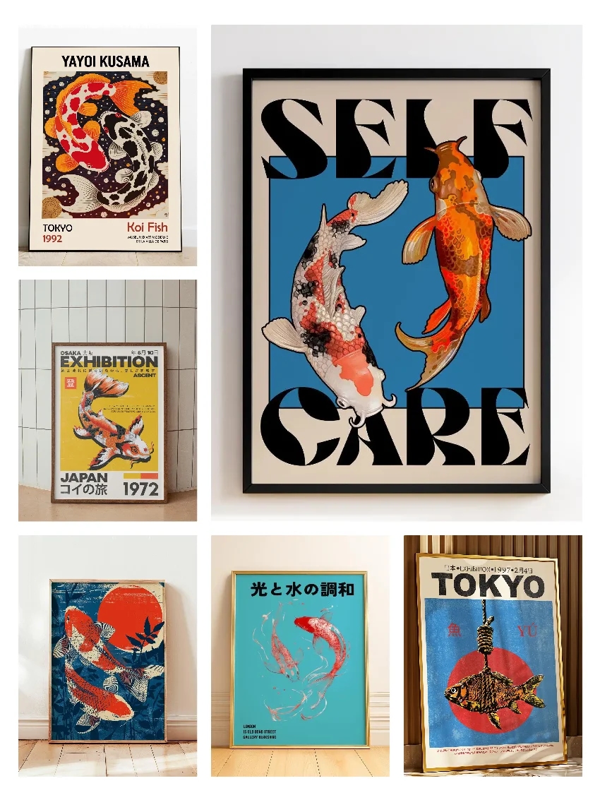 Japanese Lifestyle Gifts - Japanischer roter Koi-Fisch, Leinwanddrucke, Poster, moderner