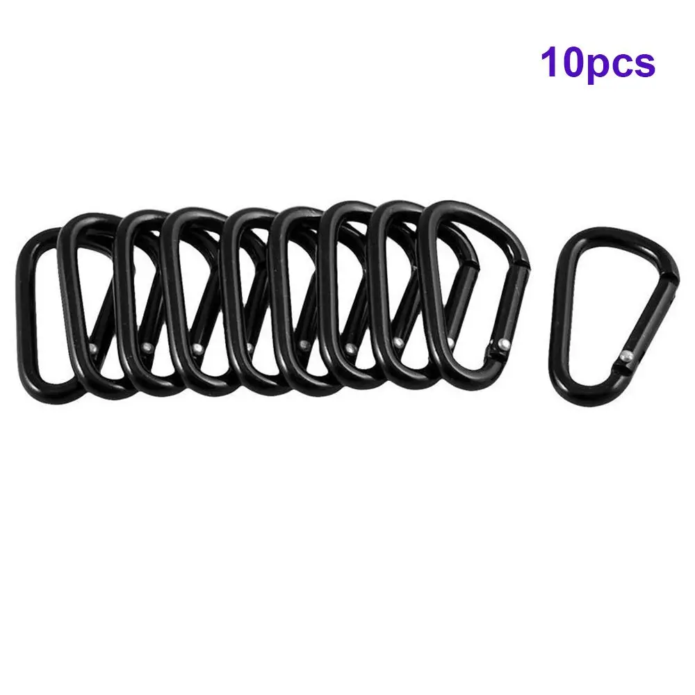 

Practical 10pcs D-Shaped Backpack Aluminum Alloy Black Carabiner Keychain Hanging Buckle Hook