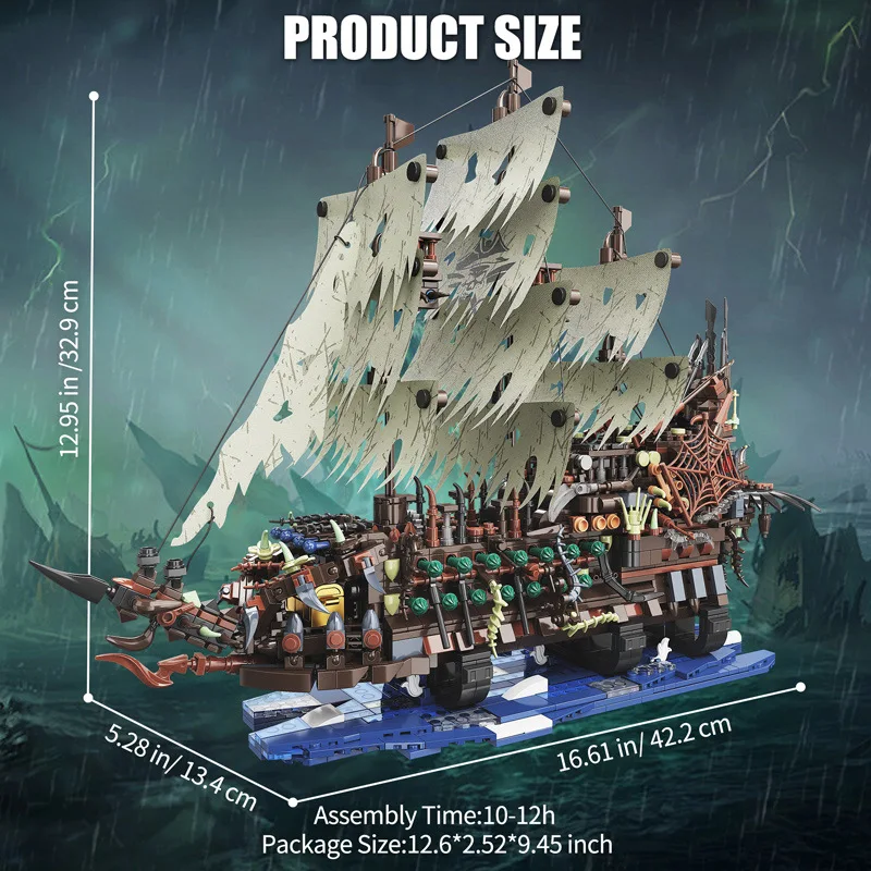 New T2141 2159pcs MOC Flying Dutchman Pirate Ship Building Blocks Bricks Assembling Model DIY Kids Toys Birthday Gift Set