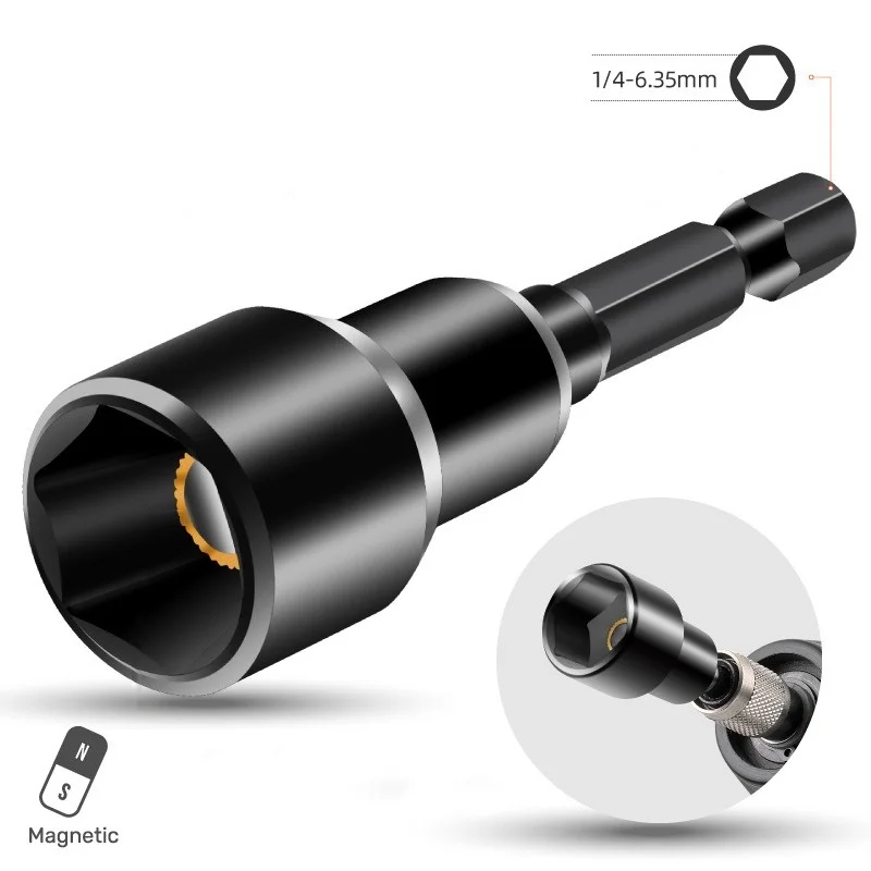 6-19mm Impact-Socket Magnetic Nut Screwdriver Deep Socket Adapter 1/4 Hex Wrench Heads Electric Drill Bit Repairing Hand Tools