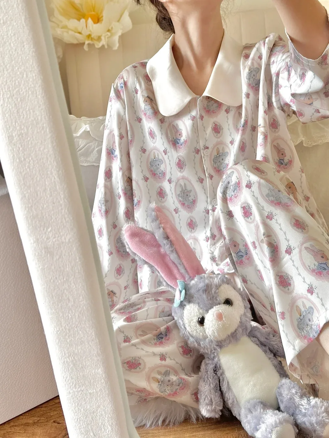 Silk Ice Feeling Sleepwear Women's Long Sleeve Summer Autumn High End Home Clothes Set Sweet Cute Style Long Pants Sleepwear