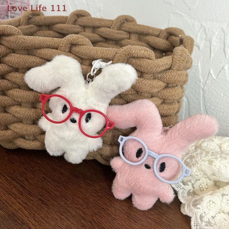 Neue Nette Cartoon Plüsch Kaninchen Rote Gläser Schlüssel Ketten Tasche Anhänger Dekoration Schlüsselring Student Rucksack Hängen Paar Geschenke