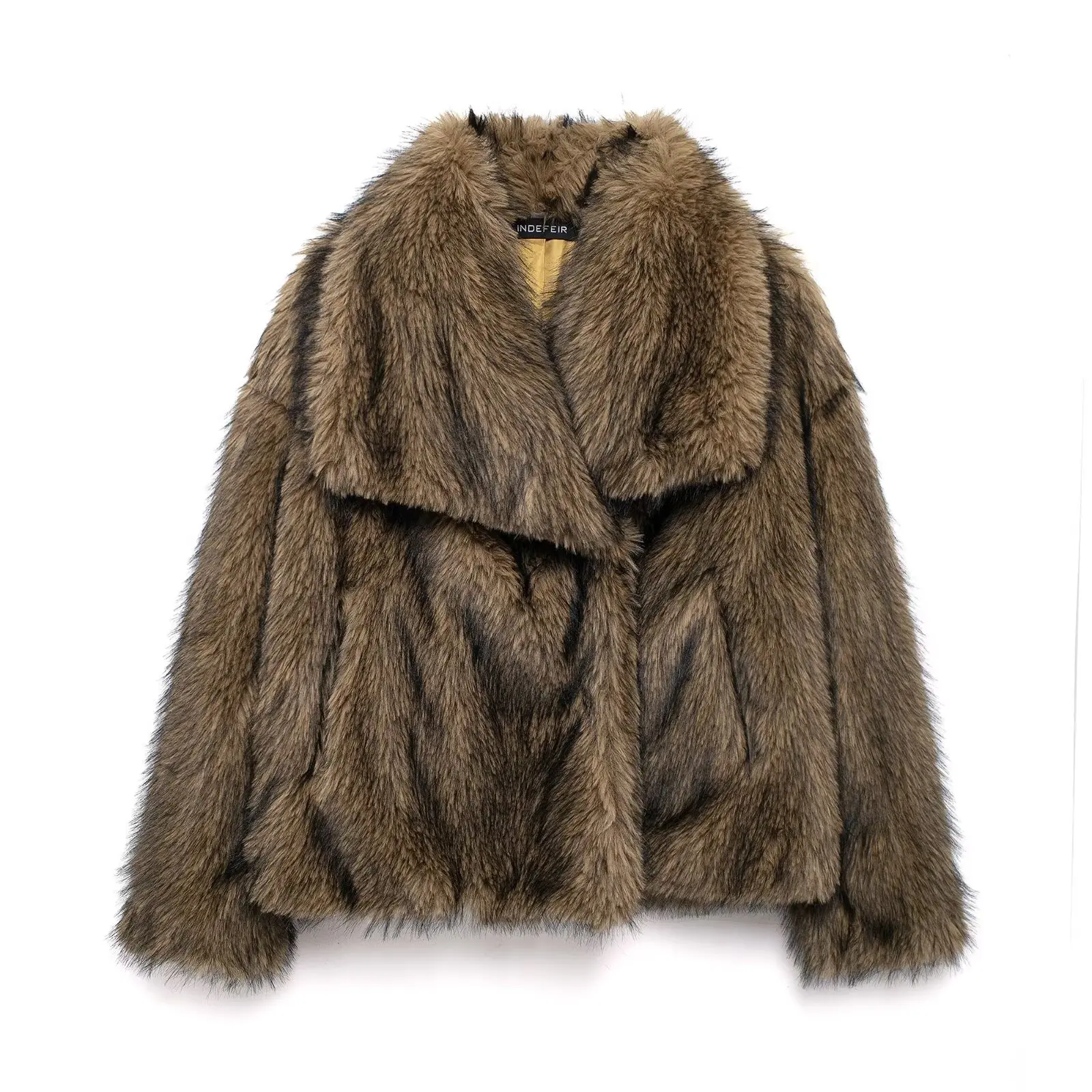 2024 Vrouwen Mode Cropped Faux Fur Jas Jas Lange Mouw Front Drukknoop Vrouwelijke Bovenkleding Chic Revers Kraag Dikke jas A8