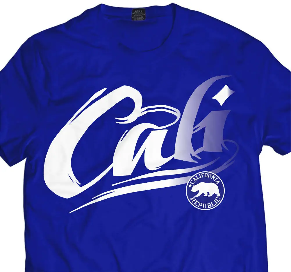 Blue California Republic CALI Bear T shirt West coast LA Los Angeles 13 Crip Tee