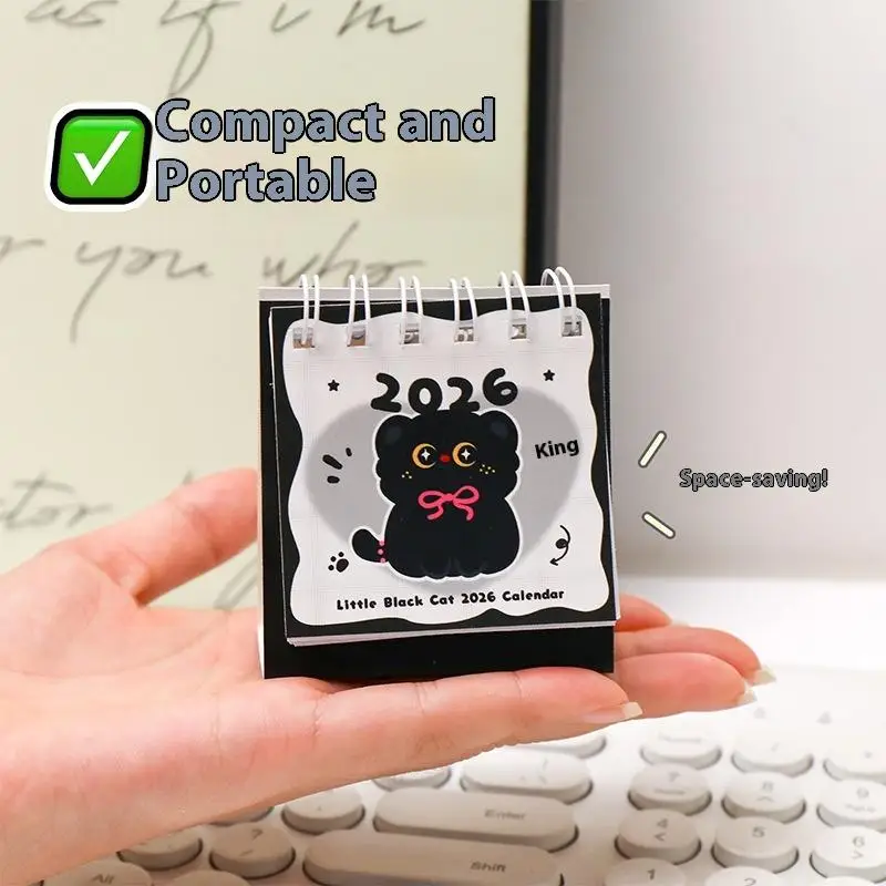 2026 Mini Simple Cute Cartoon Pattern Small Desk Calendar Pocket Portable Calendar Punch Plan Desktop Decoration