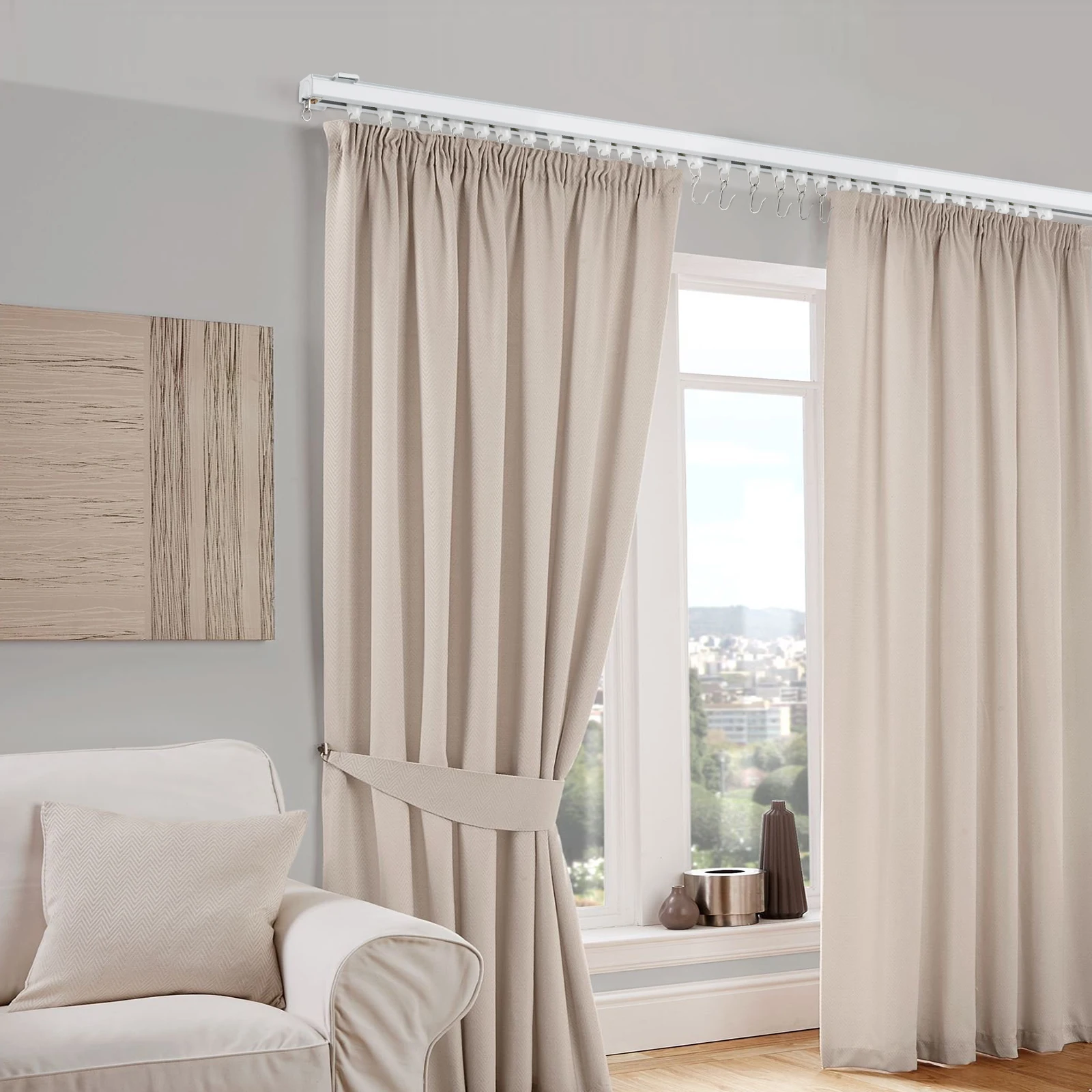 

Track Kit with Hooks, Ceiling Mount Curtain Track, Large Size for Space 12ft - 18ft, Work with Grommet and Pinch Pleated Curtain