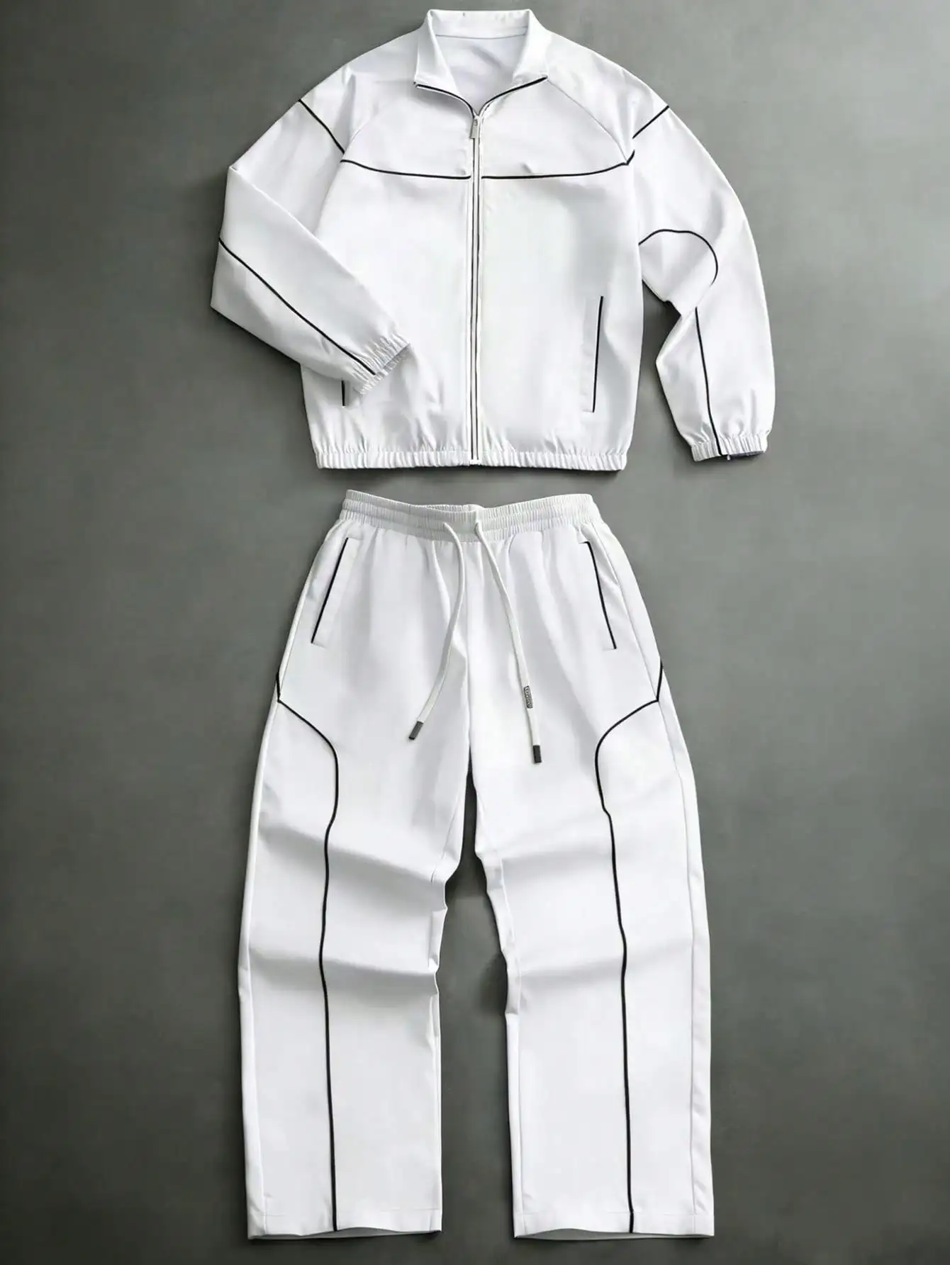 

PAVTROS Men's Contrast Trim Zip-Up Jacket And Drawstring Waist Pants Casual Suit