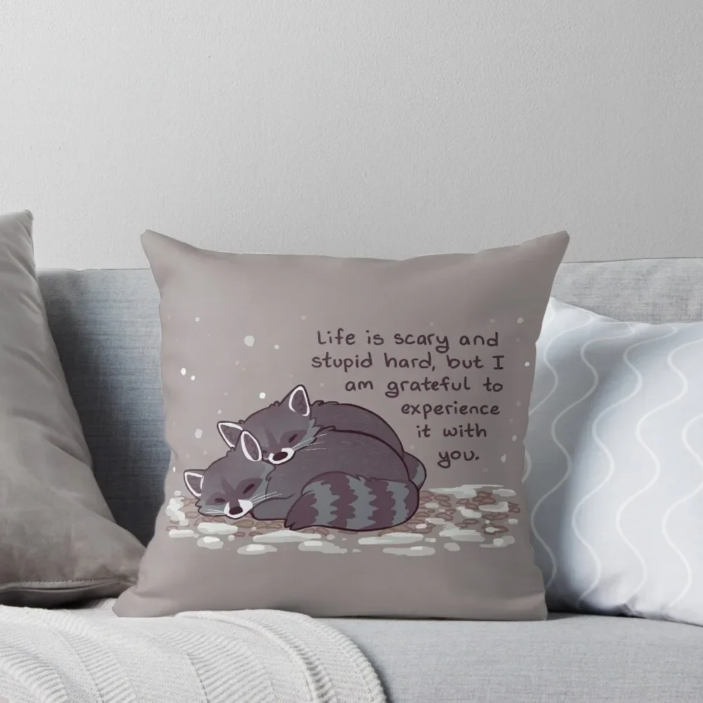 

I Am Grateful to Experience it With You Snuggly Raccoons Throw Pillow Sofa Decorative Covers Sofa Cushions home decor items