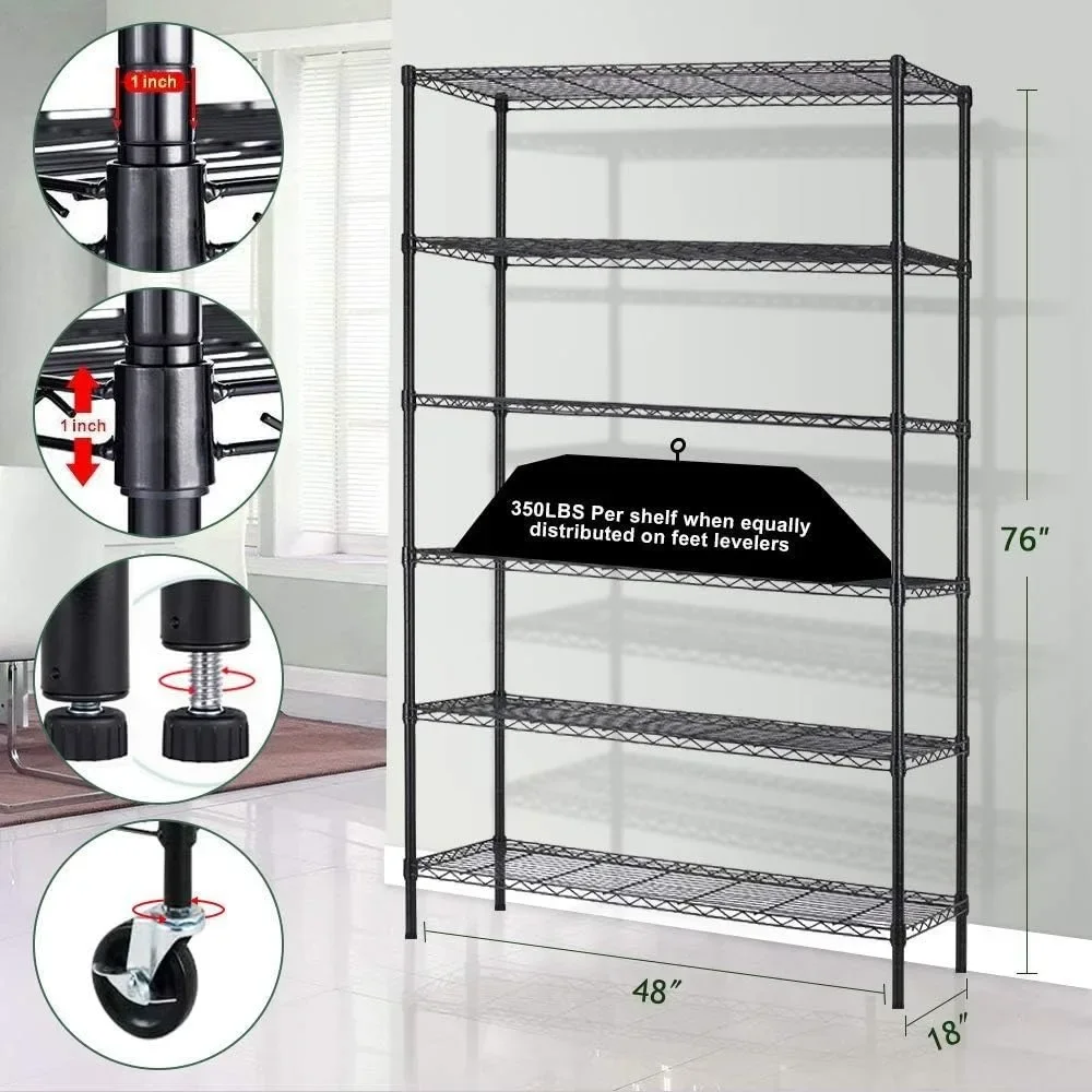 6-Tier Storage Shelves NSF Certified Wire Shelving Unit on Wheels Heavy Duty Metal Adjustable Steel 2100Lbs Capacity