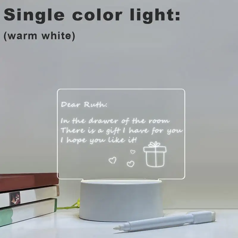 Light Board Dry Erase 3-Color Dimming Led Desktop Decorative Acrylic Message Board Noteboard Dry Erase Pad Night Light Night