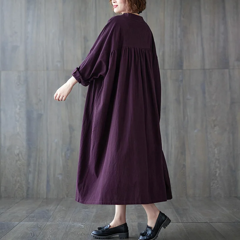 Women's Casual Maxi Dress Plus Size Loose-Fit Batwing Sleeve Solid Color Dress