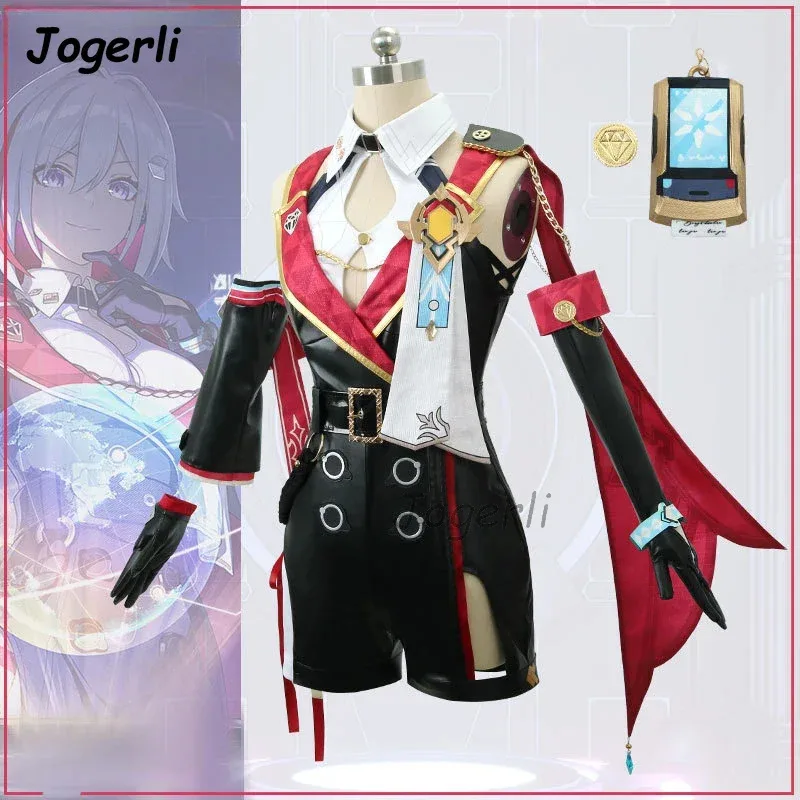 Jogerli Honkai: disfraces de Cosplay de topacio de Star Rail, disfraz de cuero Pu para mujer, traje de juego de rol, peluca, ropa de Halloween; 6,r'8;p'
