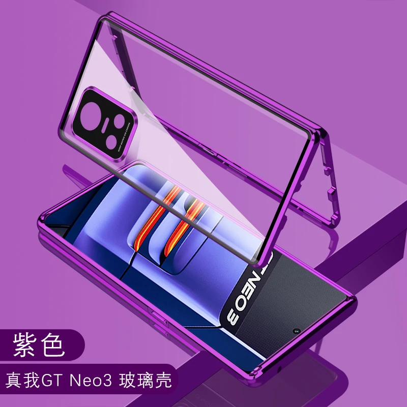 Magnetic Case 360 Front+Back Double-sided Tempered Glass Case For Realme GT NEO 3 3T 2 5 GT Neo 2 2T Q3 Q5 Pro 5G Metal Bumper