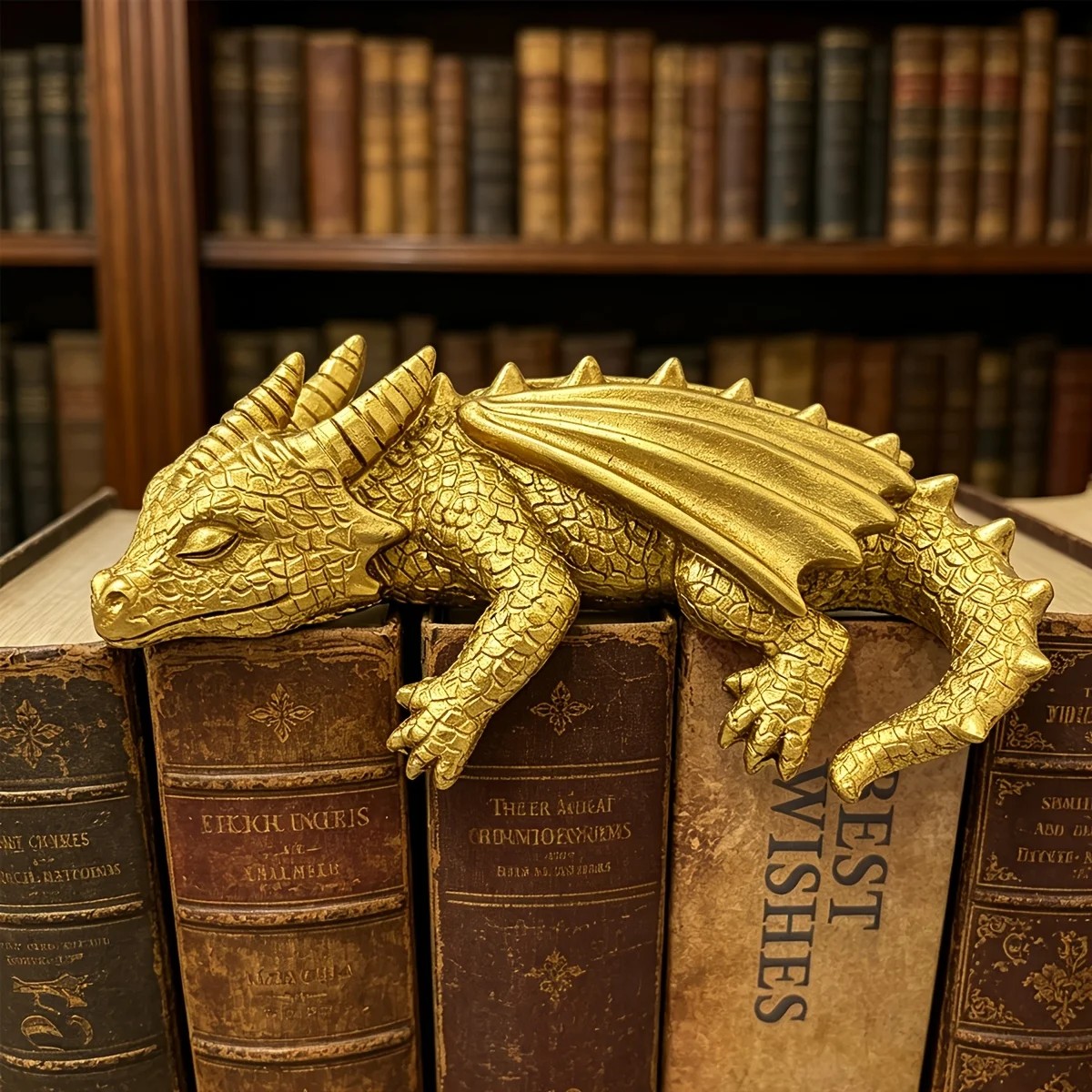 Fantasy Resin Asleep Dragon Statue Exquisite Bookend Companion Decor Desktop Windowsill Ornament Creative Home Book Shelf Decor