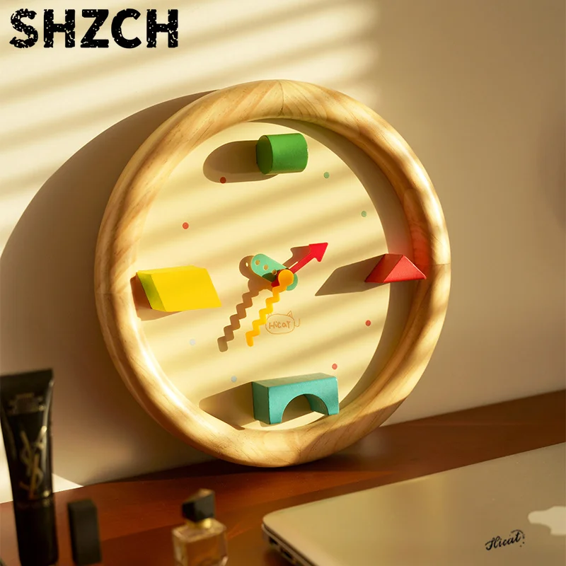 Modular Blocks Wall Clock Playful Bedroom Timepiece Modern Children's Room Decoration Clock with Geometric Design Display Clocks